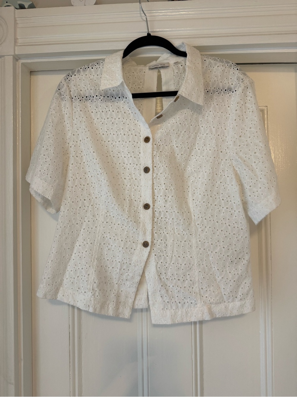 Rebecca Taylor White Eyelet Button-Front Women's Top Large back ties - Picture 4 of 6